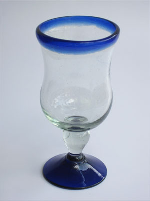 Borde Azul Cobalto al Mayoreo / copas curvas para vino con borde azul cobalto / La pared curveada de éstas copas las hace clásicas y bellas al mismo tiempo. Ideales para acompañar su mesa.